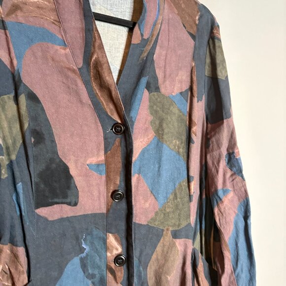 Poetry Abstract Brushstroke Button Down Linen Blend Dress - Picture 2 of 5